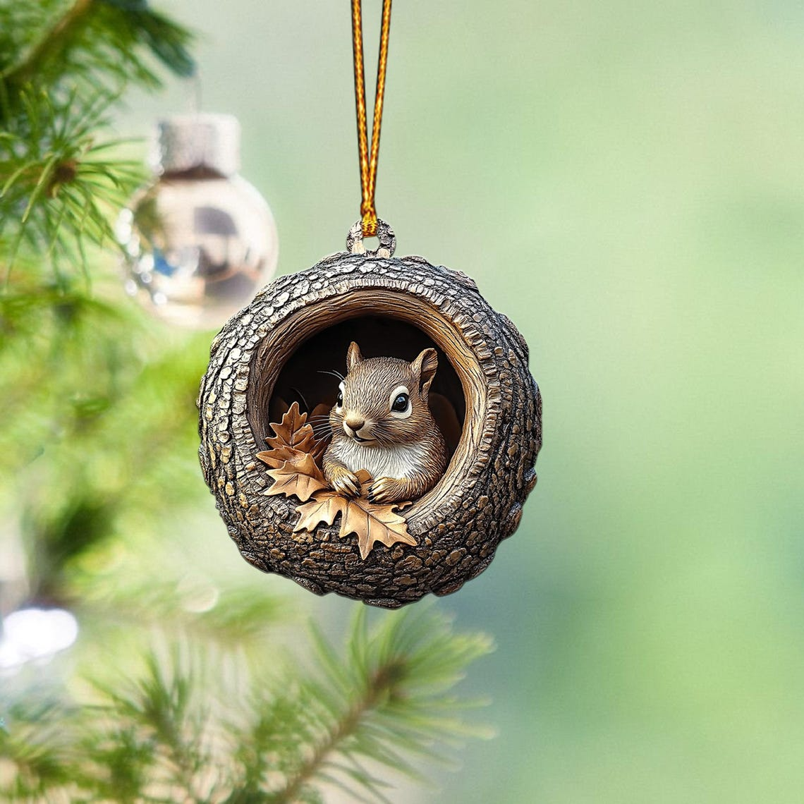 Cute Squirrel Hanging Christmas Ornament, Squirrel Rearview Mirror Car Ornament Decor Holiday