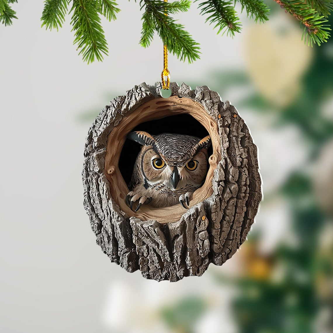 Unique Owl Flat Hanging Christmas Tree Ornament, Bird Owl Christmas Ornament Holiday Lovers Gift