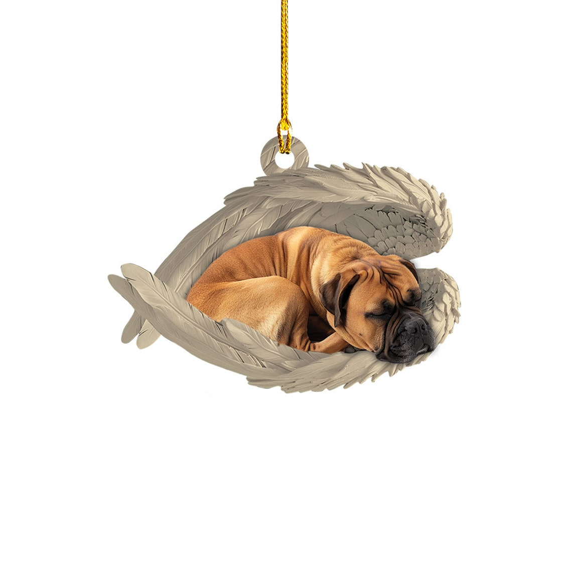 Bullmastiff Dog Sleeping Angel Wings Ornament Gift, Bullmastiff Dog Hanging Christmas Ornament