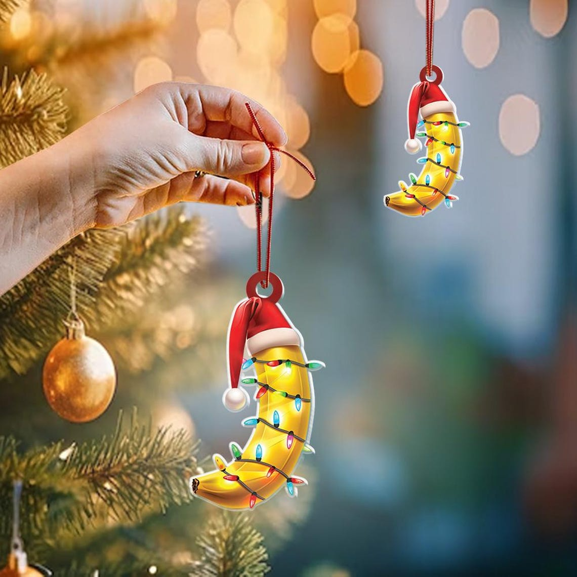 Cute Banana Christmas Tree Lights Ornament,  Christmas Banana Flat Hanging Ornament Decor