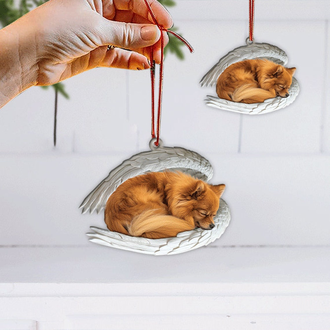 Cute Pomeranian Dog Angel Christmas Ornament, Unique Dog Sleeping Angel Ornament Decor Gift