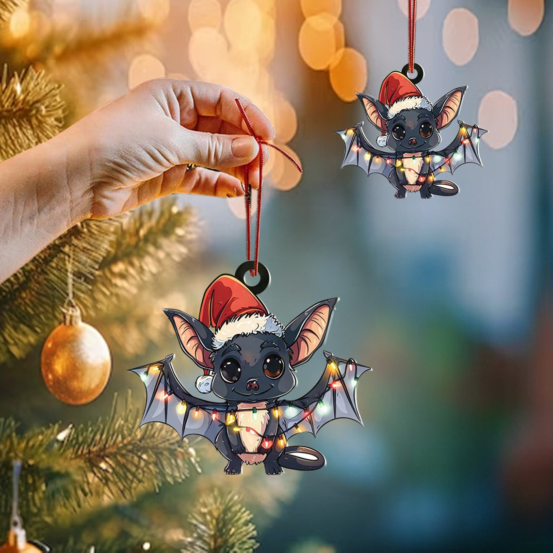 Cute Bat Christmas Tree Lights Ornament, Bat Hanging Christmas Ornament Decor Holiday