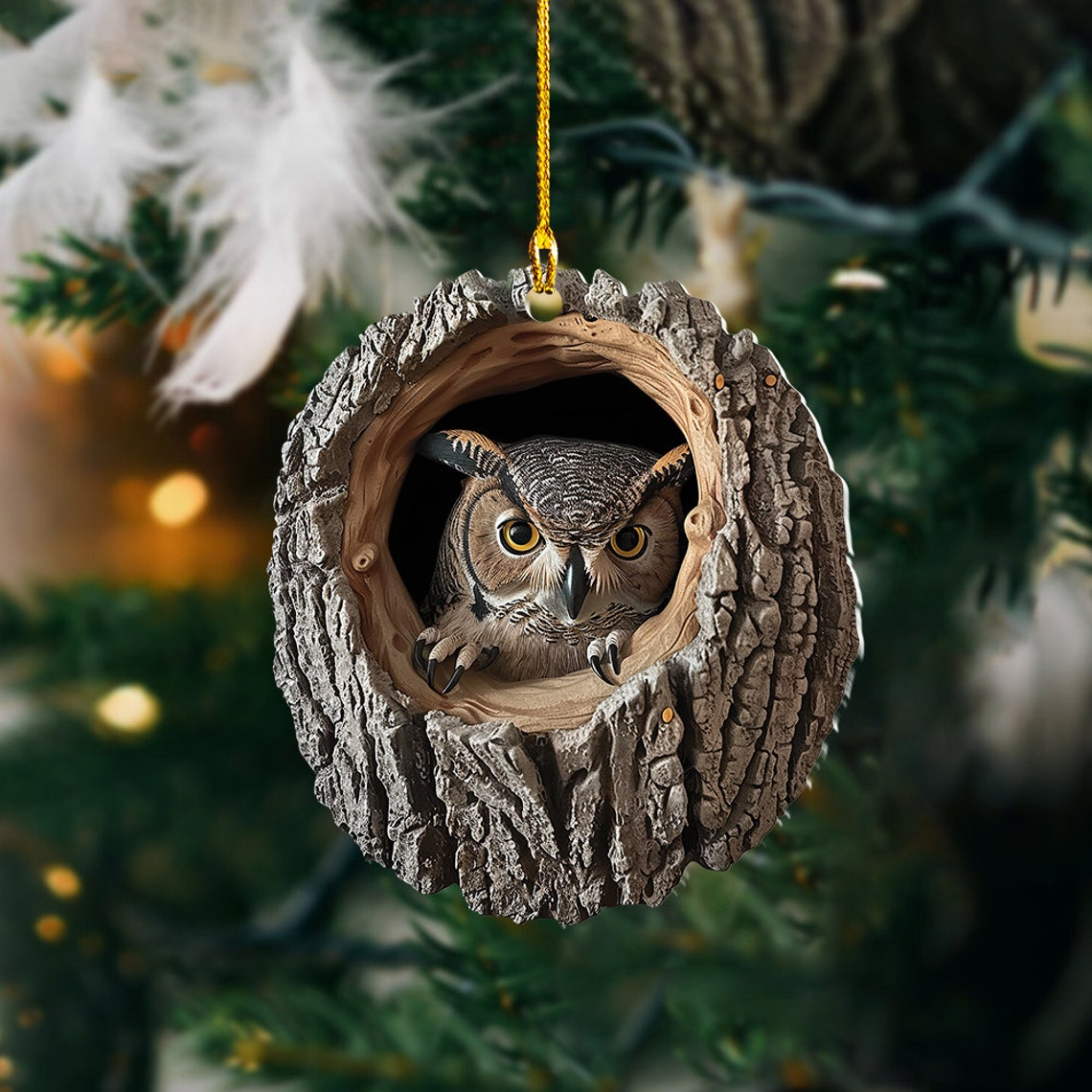 Unique Owl Flat Hanging Christmas Tree Ornament, Bird Owl Christmas Ornament Holiday Lovers Gift