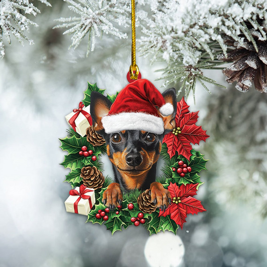 Miniature Pinscher Dog Christmas Wreath Ornament, Lovely Dog Christmas Ornament Holiday Gift