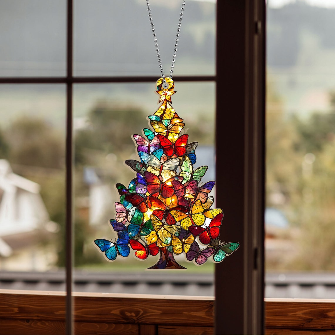 Christmas Butterflies Tree Hanging Suncatcher, Christmas Keepsake Housewarming Gift Decor