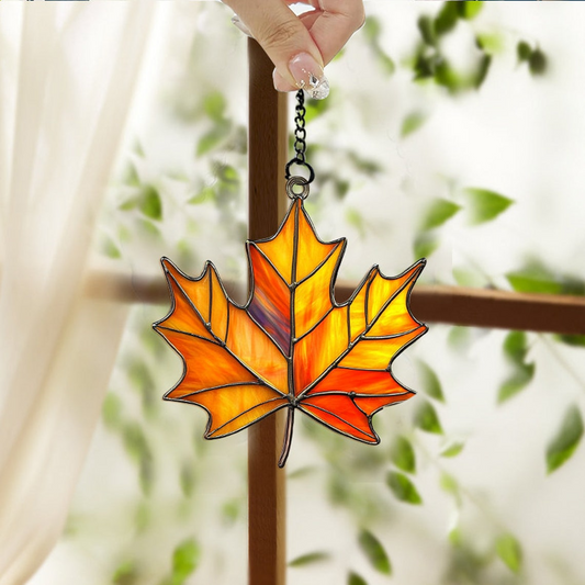 Maple Fall Leaf Suncatcher, Maple Autumn Leaf Hanging Ornament Decor