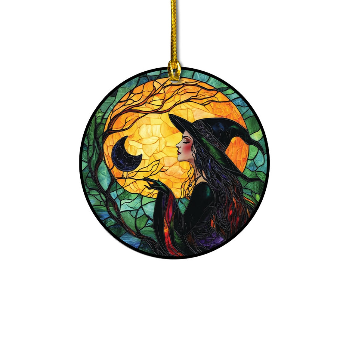 Witch and Moon Halloween Suncatcher, Halloween Witch Pretty Suncatcher Ornament