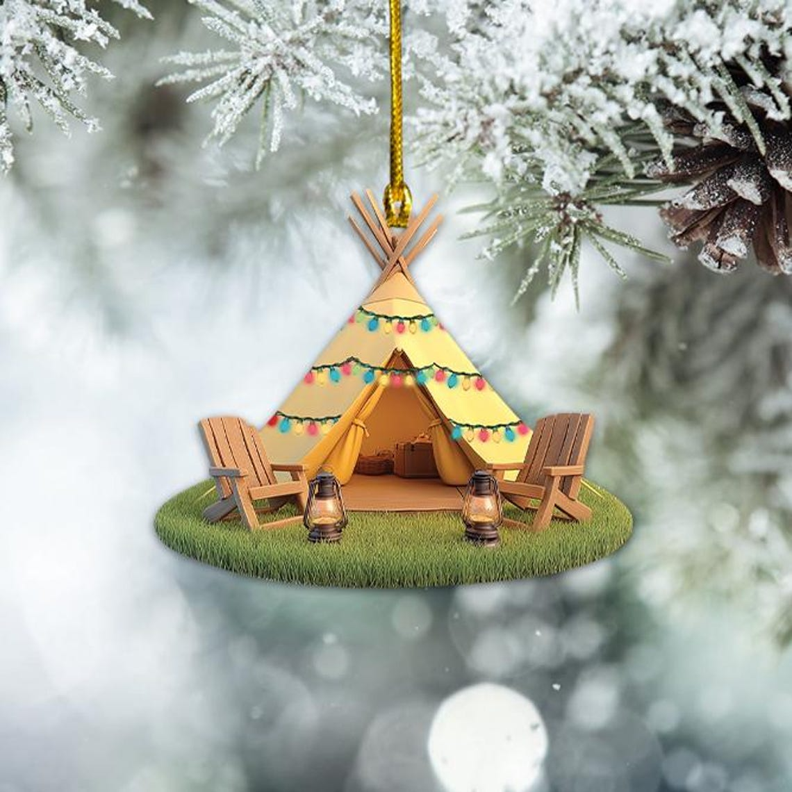 Camping Tent Christmas Light Ornament, Camping Christmas Tree Hanging Decor Ornament Gift