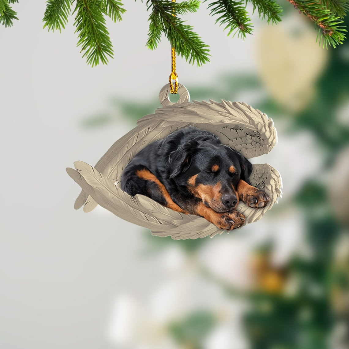 Beauceron Dog Sleeping Angel Wings Ornament, Cute Beauceron Dog Christmas Ornament Gift