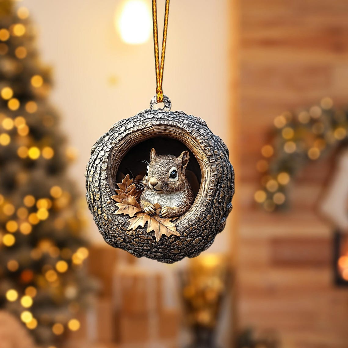 Cute Squirrel Hanging Christmas Ornament, Squirrel Rearview Mirror Car Ornament Decor Holiday