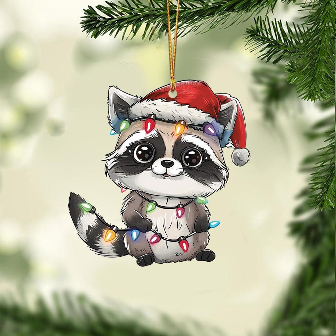 Cute Baby Raccoon Christmas Light Ornament, Christmas Tree Decor Ornament Lovers Gift