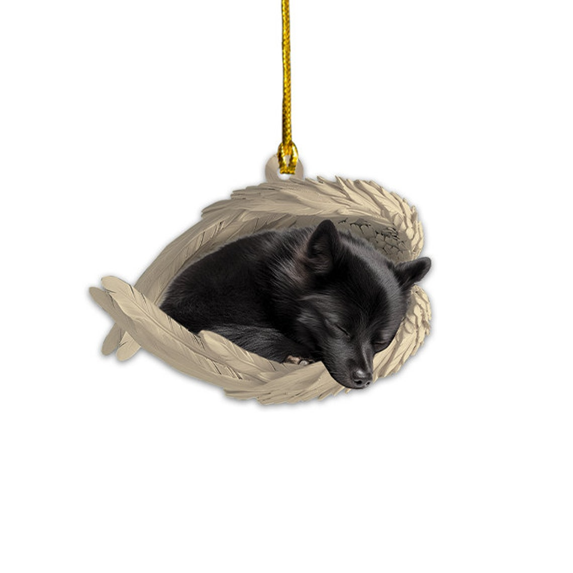 Schipperke Dog Sleeping Angel Wings Ornament, Schipperke Dog Car Christmas Ornament Gift