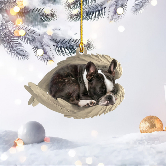 Boston Terrier Dog Angel Wings Ornament Gift, Cute Dog Sleeping Christmas Ornament Decor