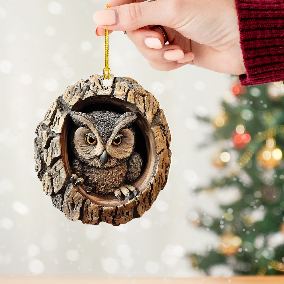 Classic Owl Hanging Christmas Tree Ornament, Bird Ornament Holiday Gift for Owl Lovers