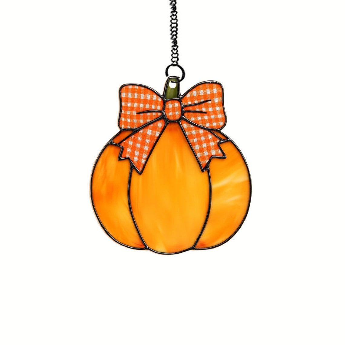 Pumpkin and Red Bow Suncatcher Decor, Pumpkin Suncatcher Ornament