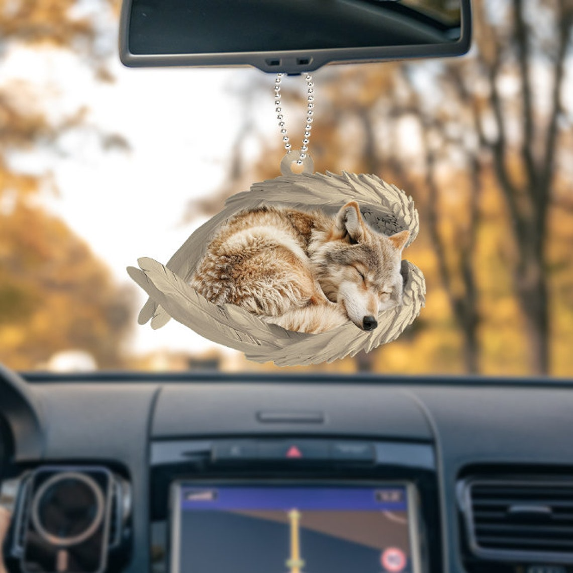 Wolf Sleeping Angel Sleeping Christmas Ornament, Cute Wolf Car Christmas Ornament Holiday Gift