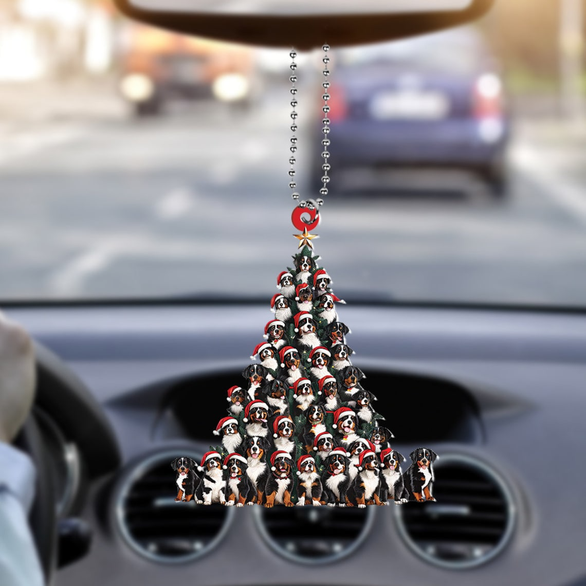 Bernese Mountain Dog Christmas Tree Ornament, Bernese Mountain Dog Car Hanging Christmas Ornament