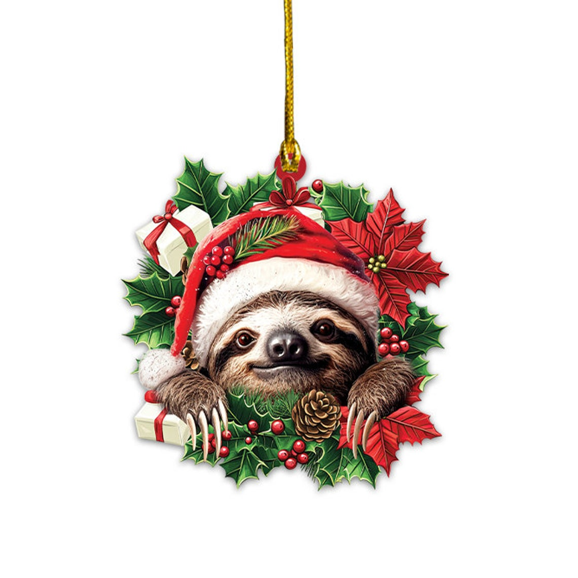 Unique Sloth Hanging Christmas Wreath Ornament, Sloth Christmas Ornament Decor Holiday Gift