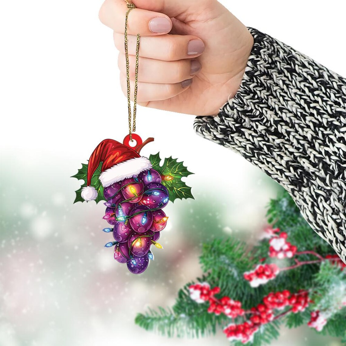 Grapes Christmas Tree Light Ornament, Grapes Flat Hanging Christmas Ornament Decor