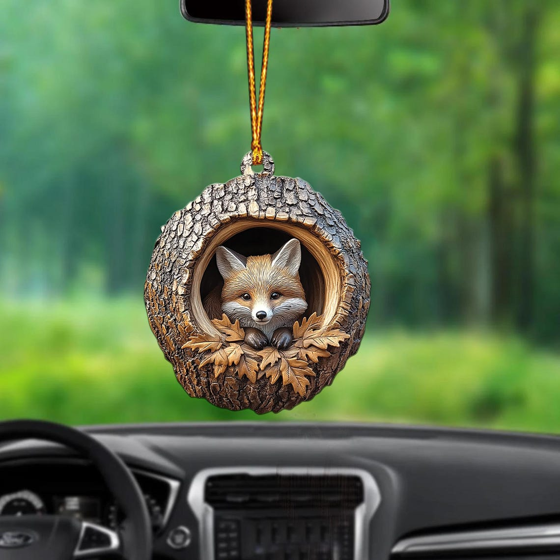 Fox Flat Hanging Christmas Ornament Decor, Fox Rearview Mirror Car Ornament Holiday Gift