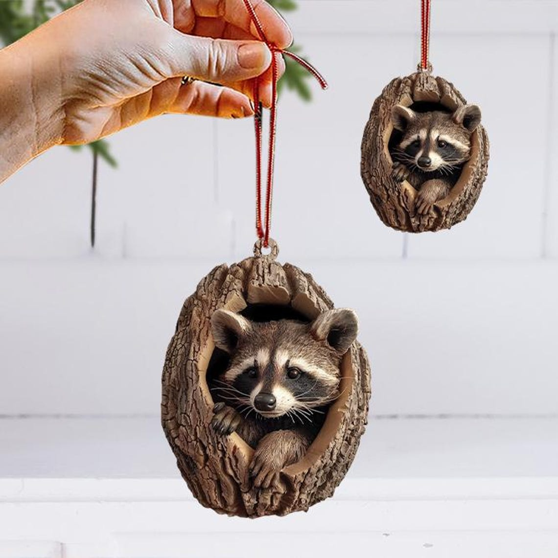 Cute Raccoon Flat Christmas Ornament, Raccoon Christmas Ornament Decor Home