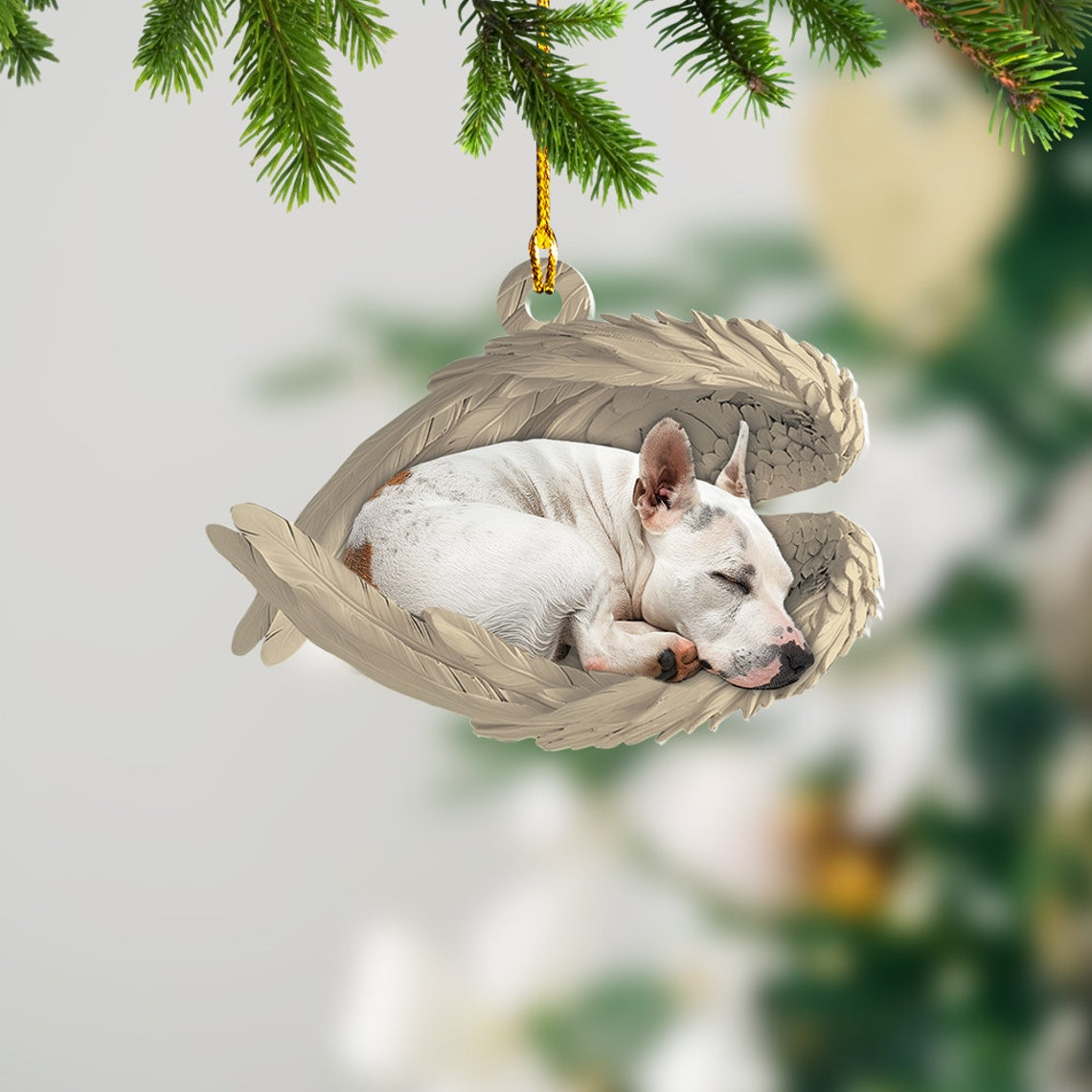 Bull Terrier Dog Sleeping Angel Wings Ornament Gift, Christmas Bull Terrier Dog Car Ornament