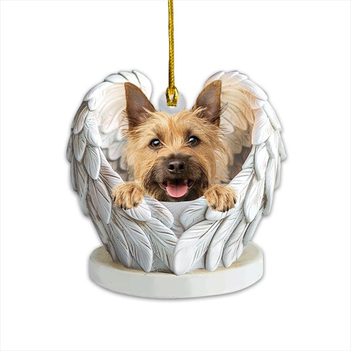 Cairn Terrier Dog Angel Wings Hanging Decor Ornament, Cute Cairn Terrier Dog Flat Christmas Ornament