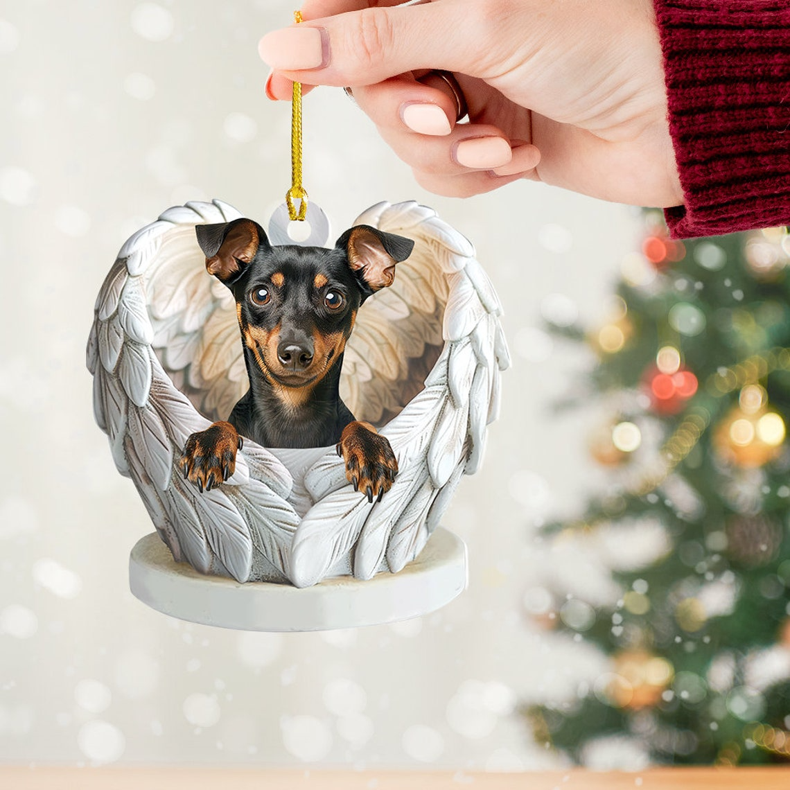 Miniature Pinscher Dog Angel Wings Ornament, Cute Dog Christmas Ornament Decor Holiday Gift