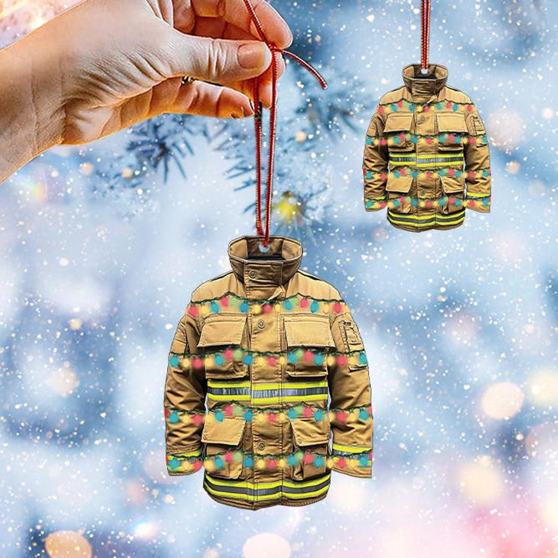 Firefighter Jacket Christmas Light Ornament, Firefighter Armor Holiday Ornament Decor Gift