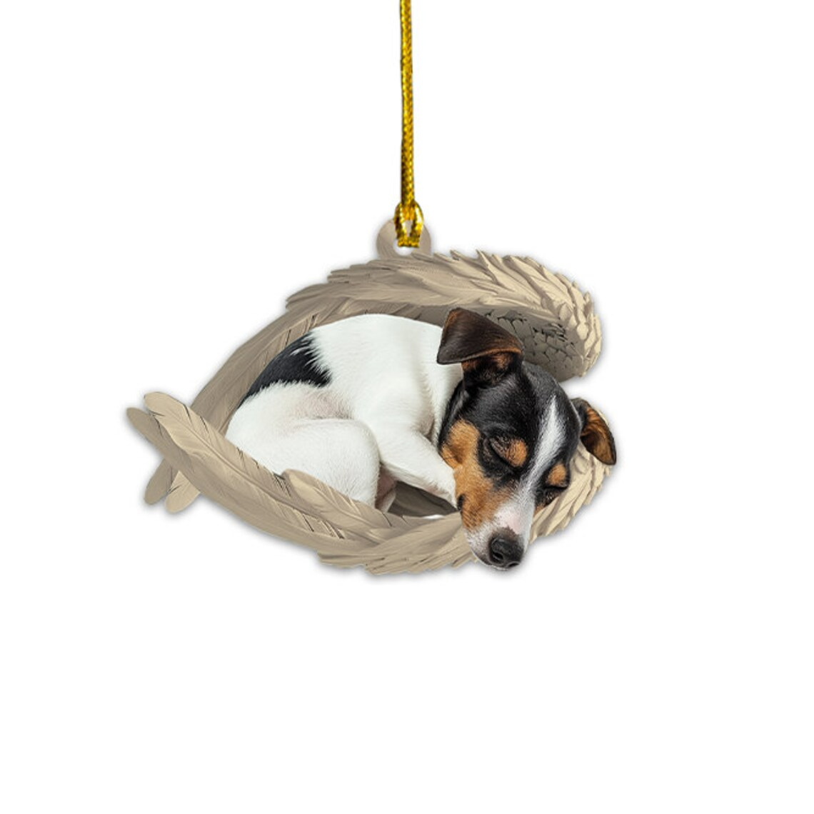 Rat Terrier Dog Sleeping Angel Wings Hanging Ornament, Rat Terrier Dog Christmas Ornament Decor Gift