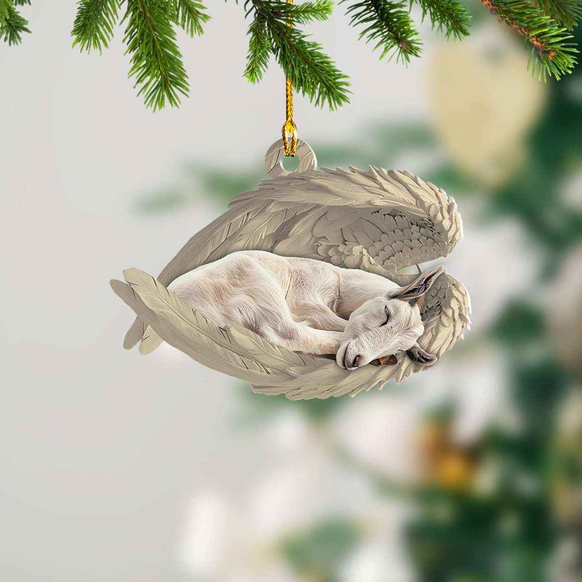 Cute Goat Sleeping Angel Christmas Ornament, Goat Car Hanging Christmas Ornament Decor Gift