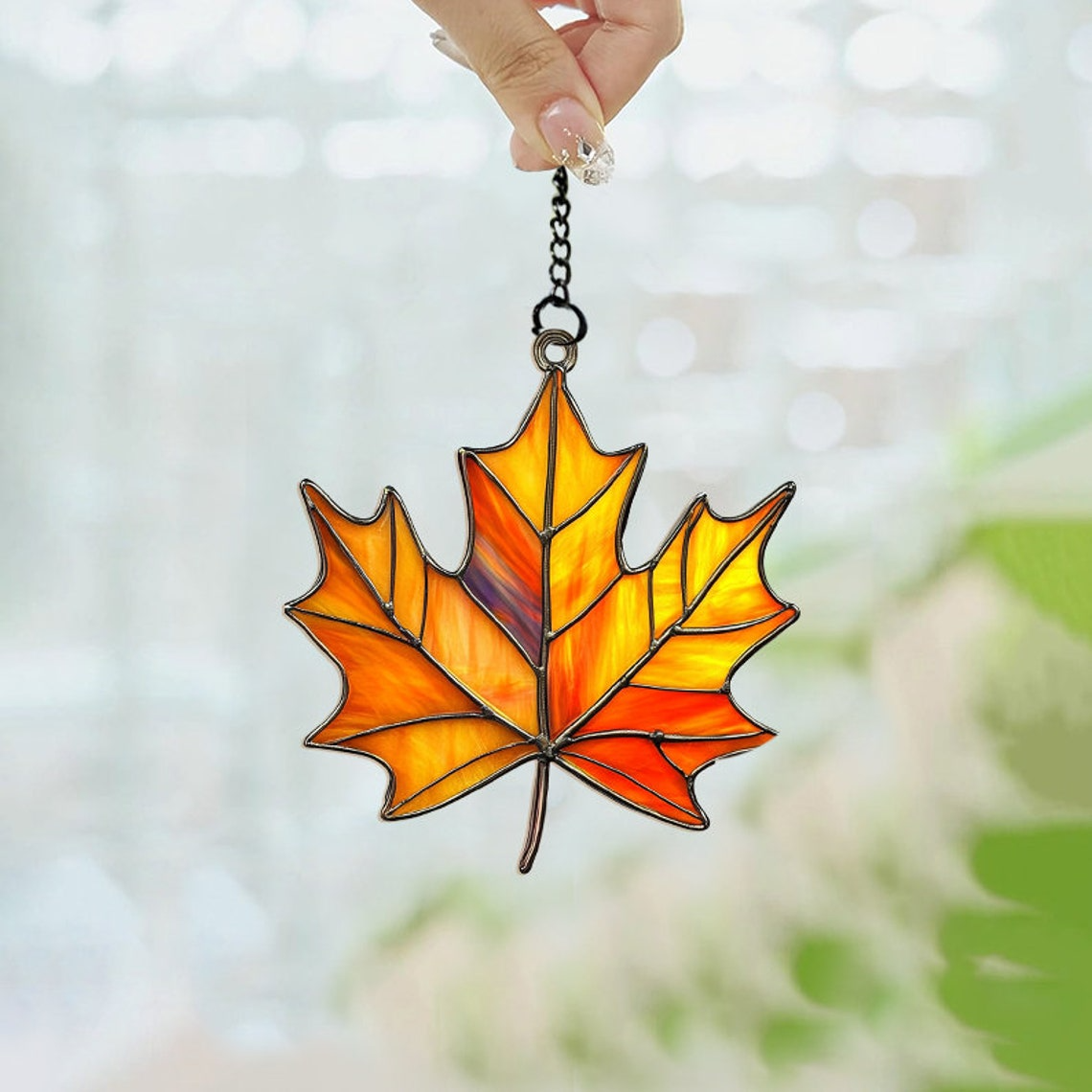 Maple Fall Leaf Suncatcher, Maple Autumn Leaf Hanging Ornament Decor