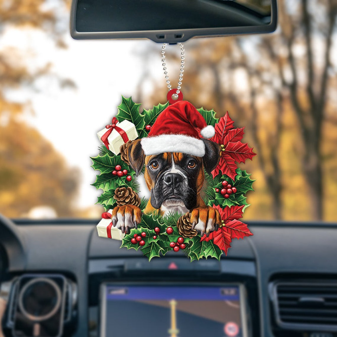 Boxer Dog Hanging Christmas Wreath Ornament, Boxer Dog Christmas Tree Ornament Decor Gift