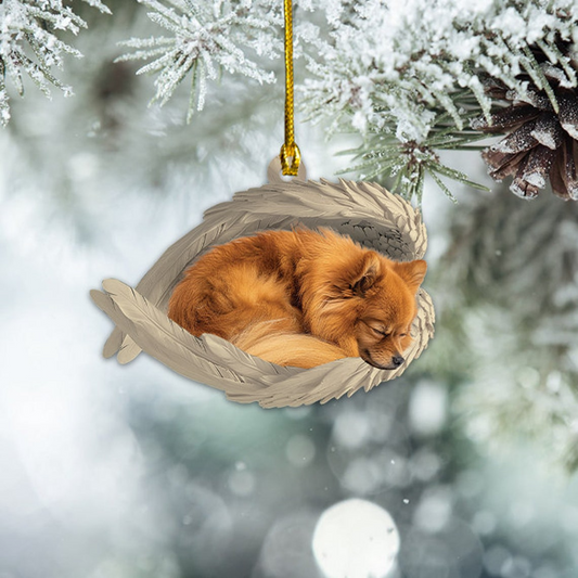 Pomeranian Dog Sleeping Angel Wings Ornament, Pomeranian Dog Christmas Ornament Decor Holiday