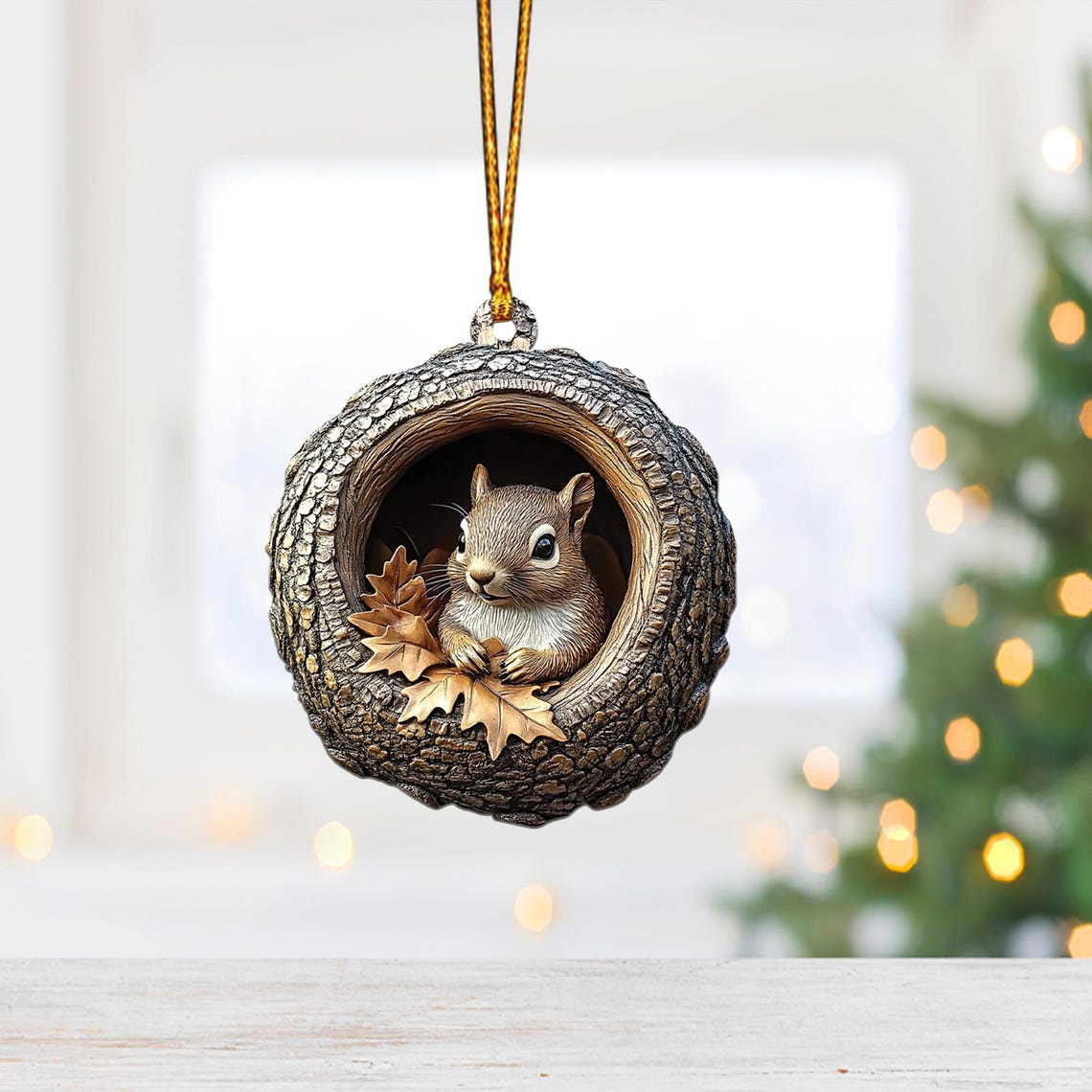 Cute Squirrel Hanging Christmas Ornament, Squirrel Rearview Mirror Car Ornament Decor Holiday