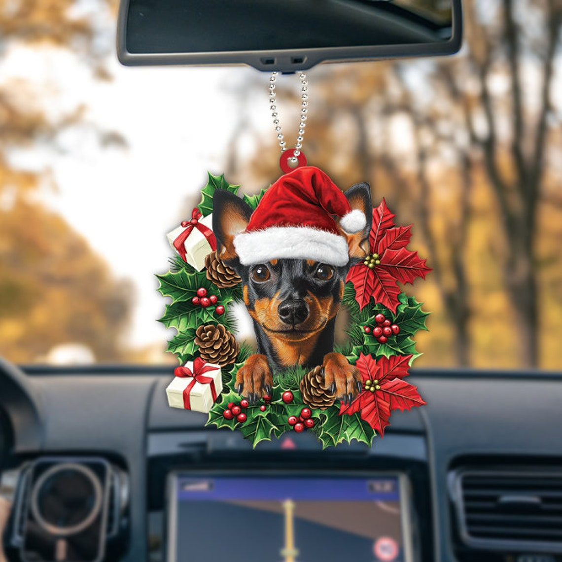 Miniature Pinscher Dog Christmas Wreath Ornament, Lovely Dog Christmas Ornament Holiday Gift