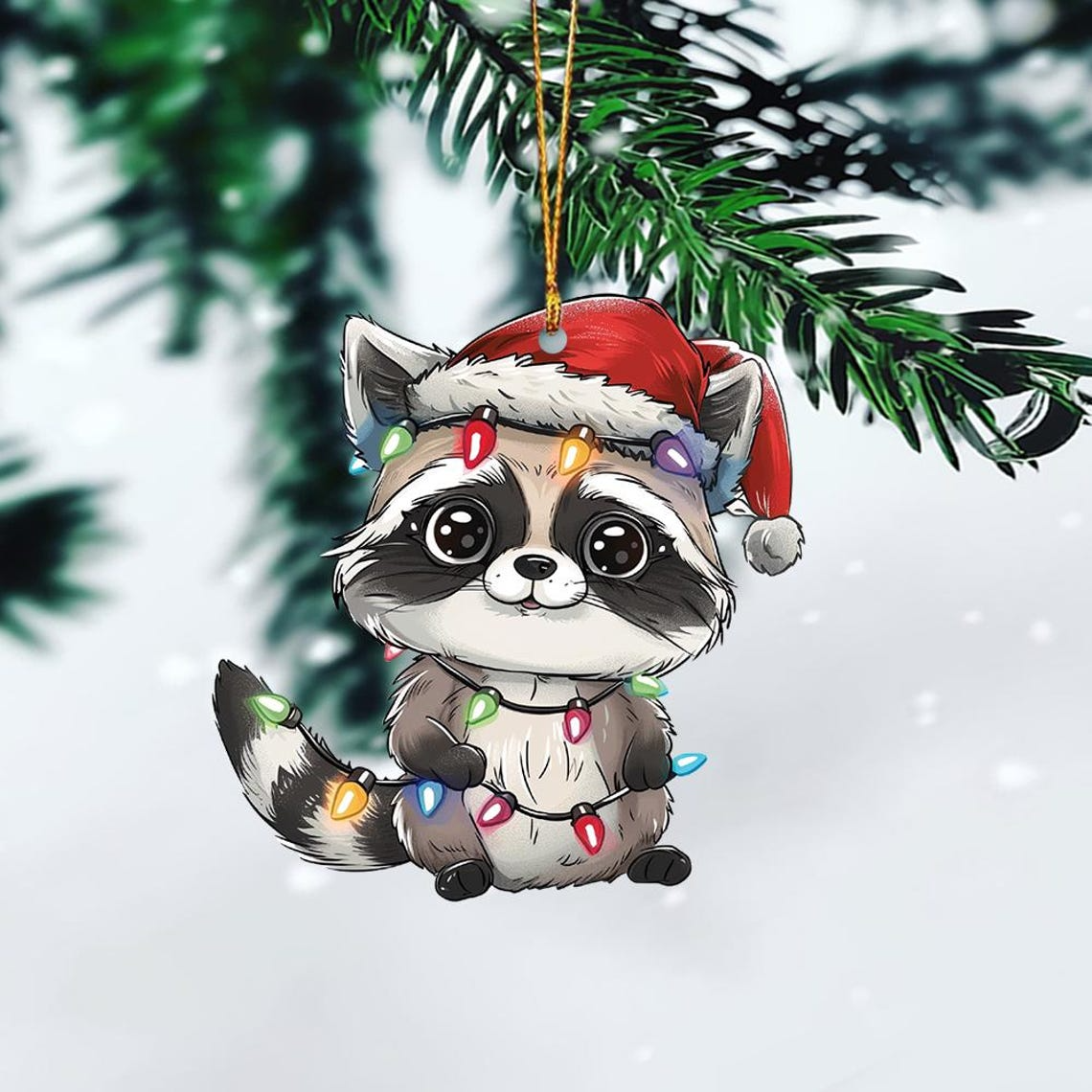 Cute Baby Raccoon Christmas Light Ornament, Christmas Tree Decor Ornament Lovers Gift