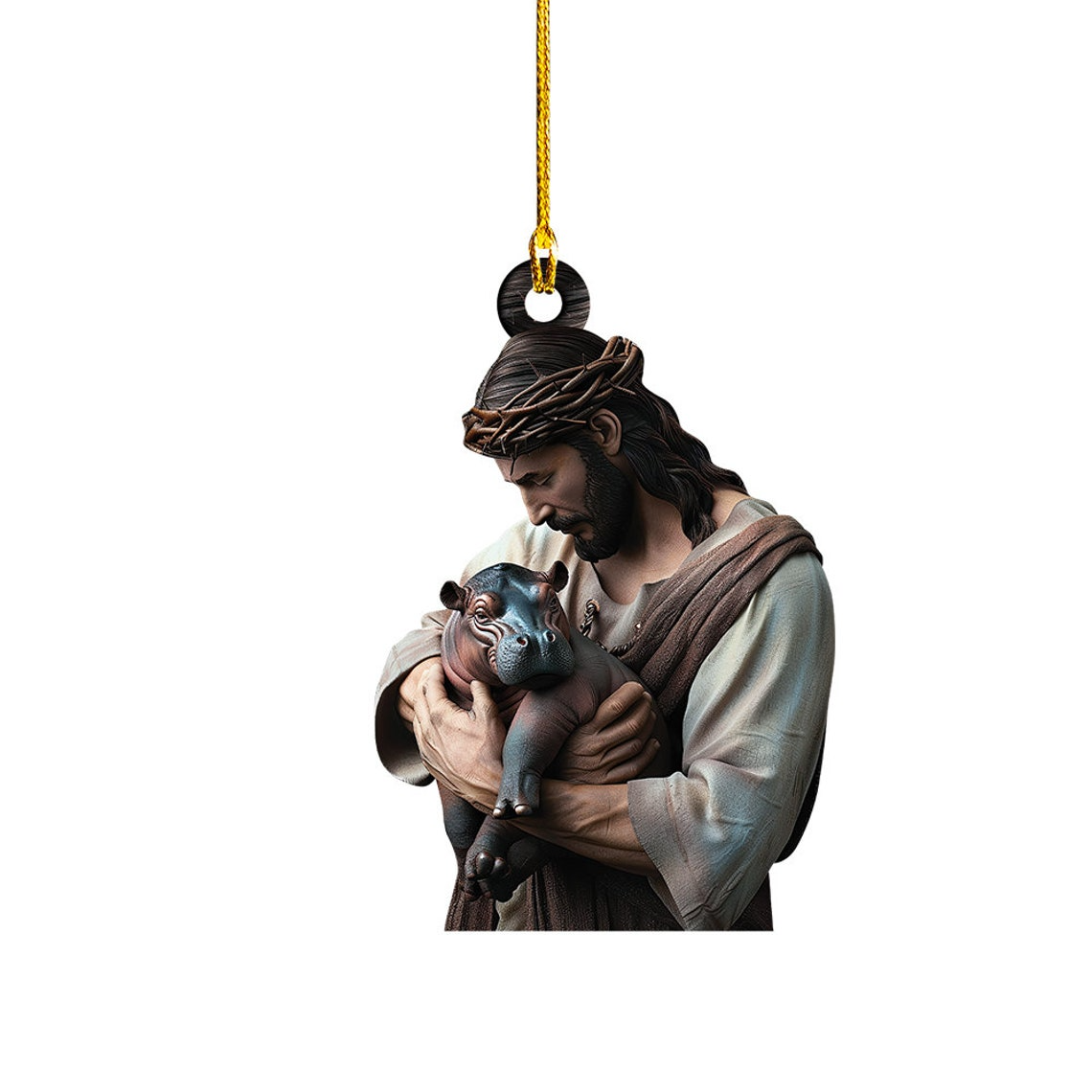 Jesus Loves Moo Deng Hanging Christmas Ornament, Cute Baby Hippo Moo Deng Car Christmas Ornament