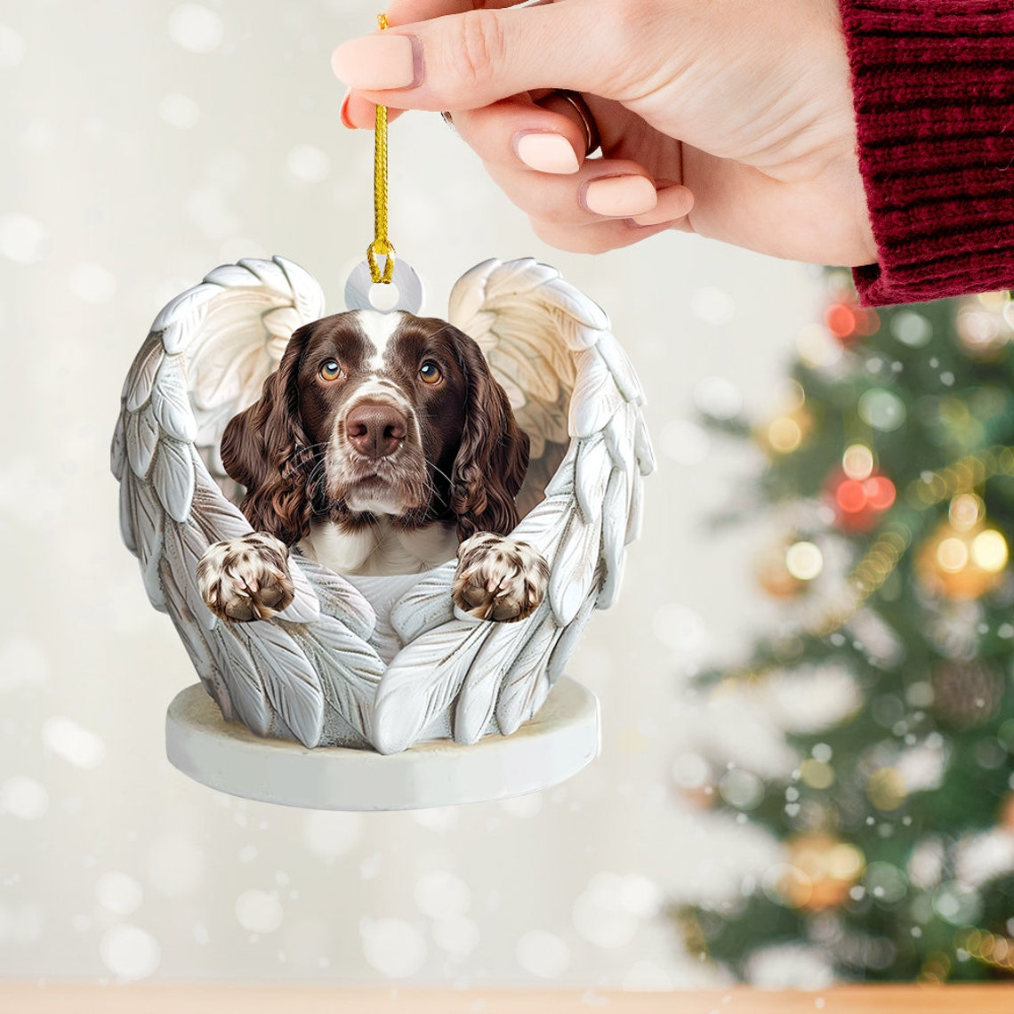 English Springer Spaniel Dog Angel Wings Ornament, English Springer Dog Christmas Ornament