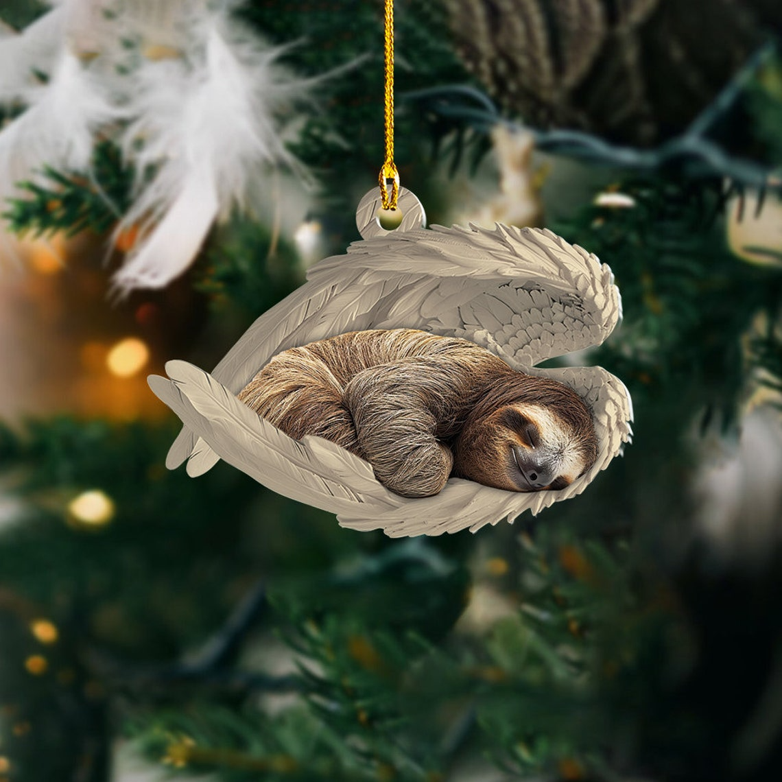 Sloth Sleeping Angel Christmas Ornament Gift, Christmas Sloth Angel Wings Ornament Decor