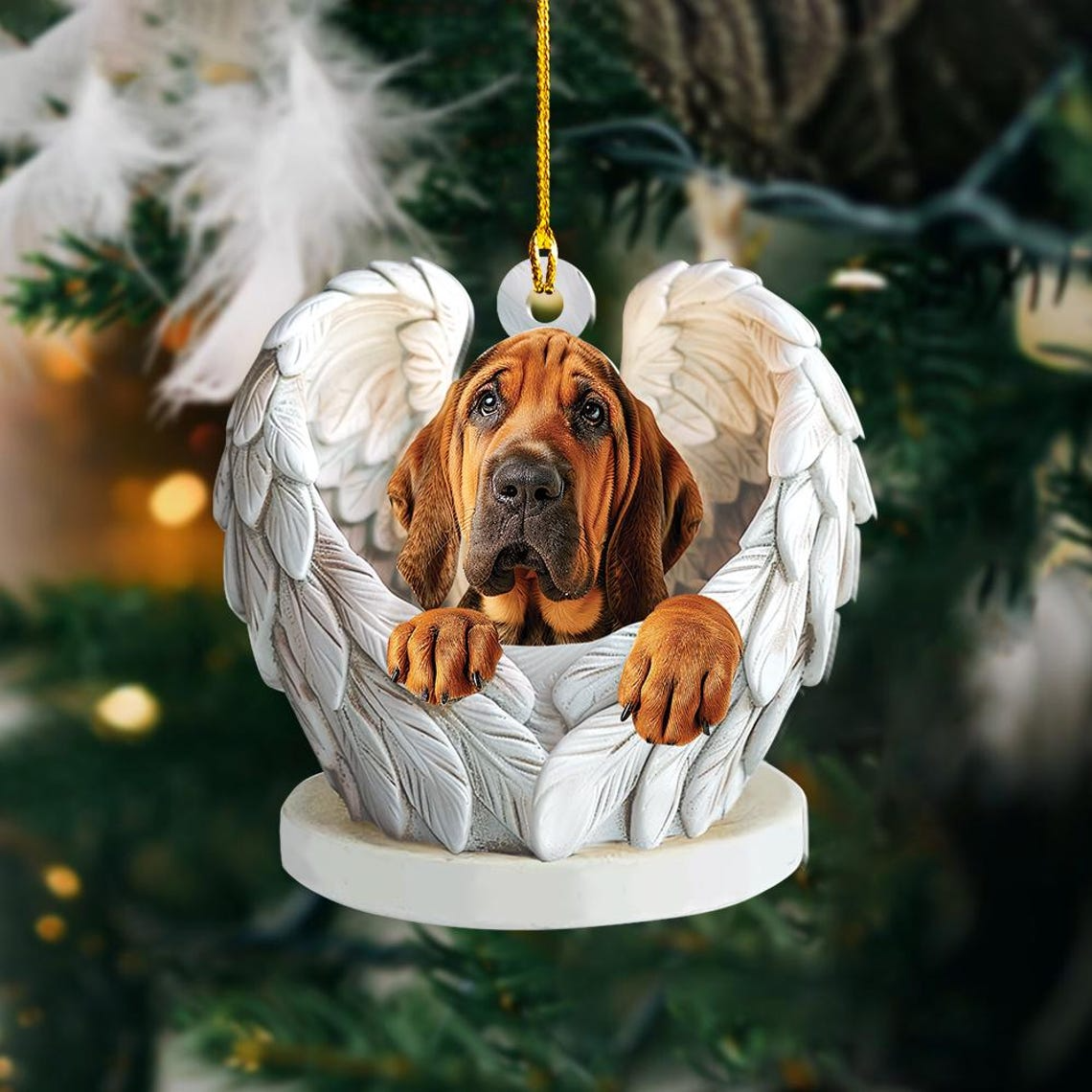 Christmas Bloodhound Dog Angel Wings Ornament Decor, Cute Bloodhound Dog Flat Christmas Ornament