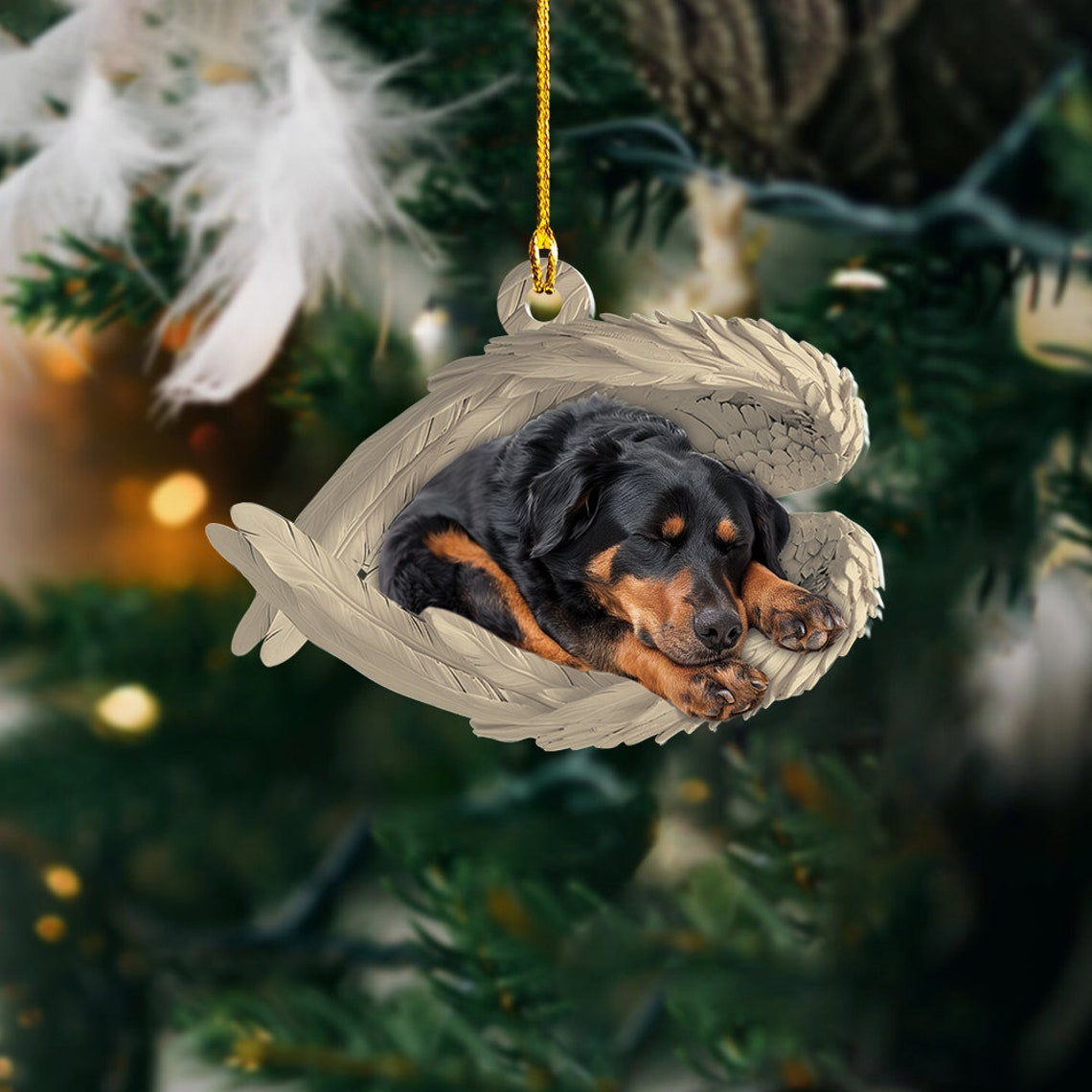 Beauceron Dog Sleeping Angel Wings Ornament, Cute Beauceron Dog Christmas Ornament Gift