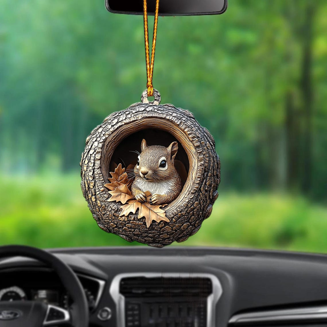 Cute Squirrel Hanging Christmas Ornament, Squirrel Rearview Mirror Car Ornament Decor Holiday