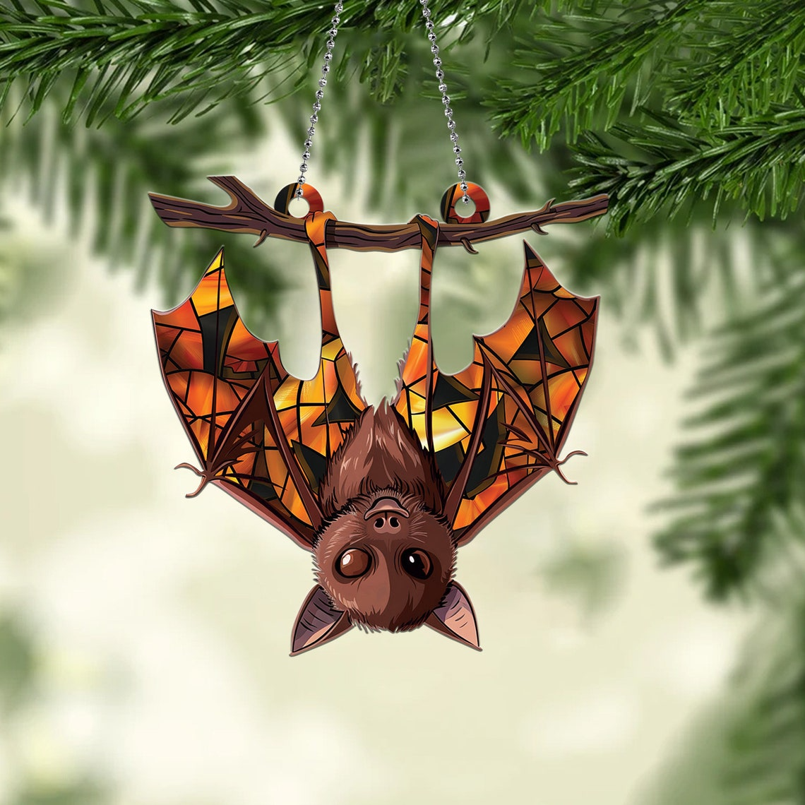 Halloween Upside Down Bat Hanging Suncatcher, Bat Hanging Ornament Suncatcher Decor