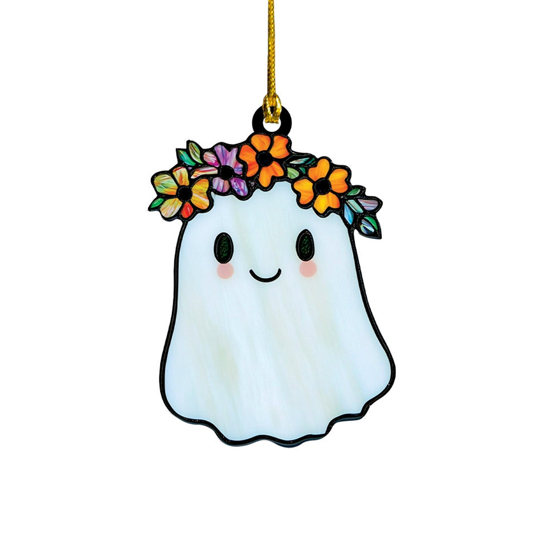 Cute Ghost Girly With Crown Halloween Suncatcher, Cute Ghost Hanging Decor Gift