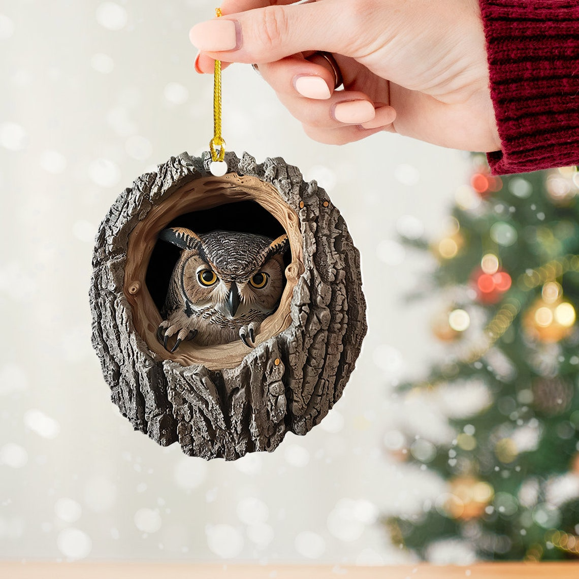 Unique Owl Flat Hanging Christmas Tree Ornament, Bird Owl Christmas Ornament Holiday Lovers Gift