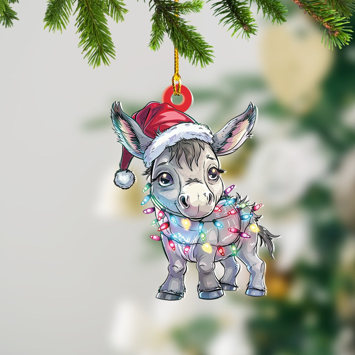 Donkey Christmas Wearing Hat Santa Ornament, Donkey Hanging Christmas Tree Ornament Gift