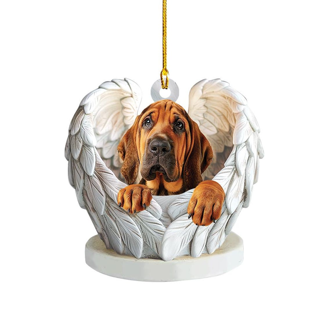 Christmas Bloodhound Dog Angel Wings Ornament Decor, Cute Bloodhound Dog Flat Christmas Ornament