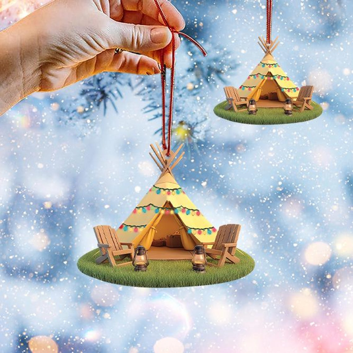 Camping Tent Christmas Light Ornament, Camping Christmas Tree Hanging Decor Ornament Gift