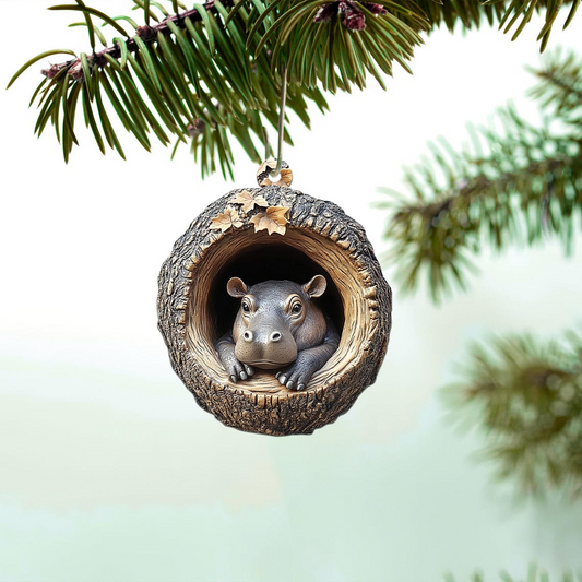 Cute Hippo Christmas Ornament Decor, Christmas Hippo Rearview Mirror Car Hanging Ornament